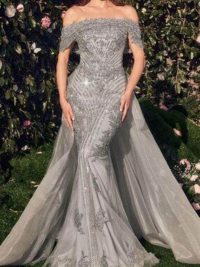 NWT Andrea and Leo MA103 Tulle Formal Dress Silver Size 12